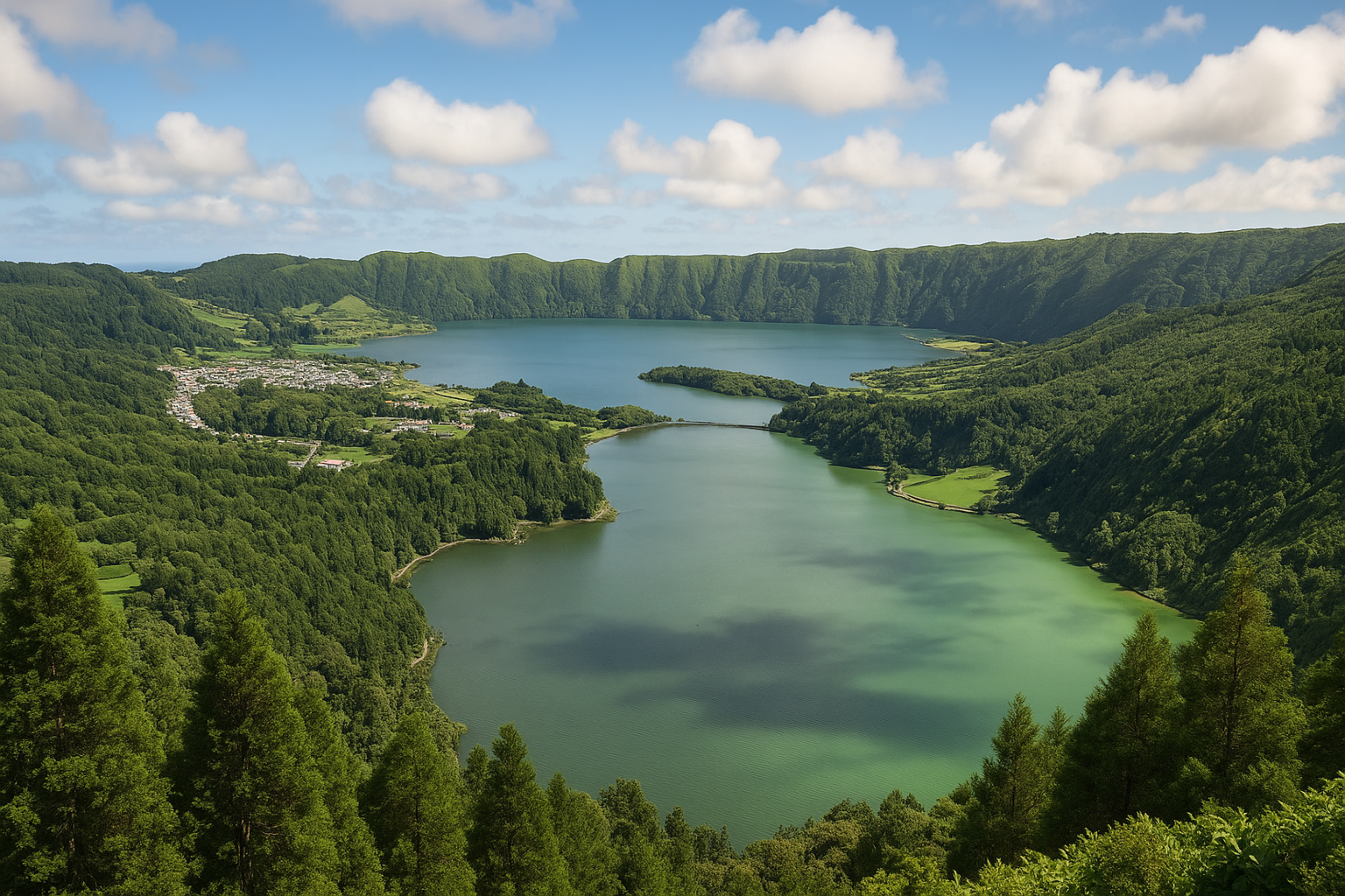 Laghi gemelli di Sete Cidades visti dall’alto a São Miguel